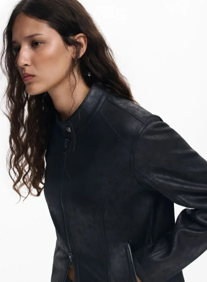 DESIGUAL Black Combined Faux Leather Jacket for Women | Best Price UAE